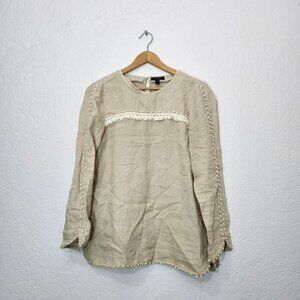 j. crew long sleeve tan Embroidered linen top 8 Tall